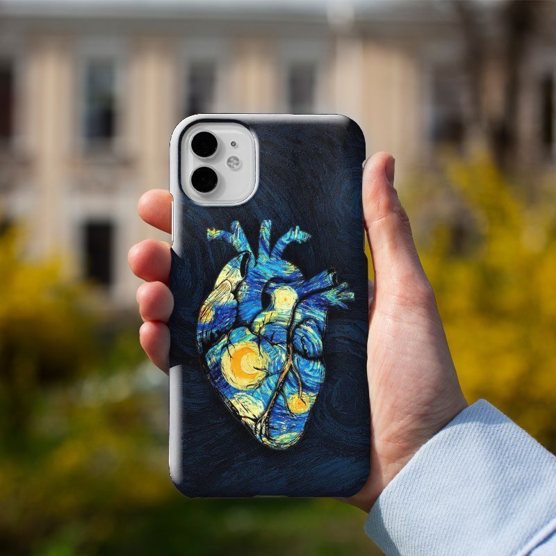Van Gogh Olağanüstü Bir Gece Kalp Tasarımlı iPhone 11 Telefon Kılıfı