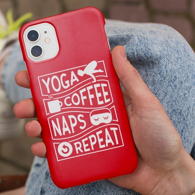 Yoga, Coffee, Naps, Repeat Yazılı Kırmızı iPhone 12 Pro Telefon Kılıfı