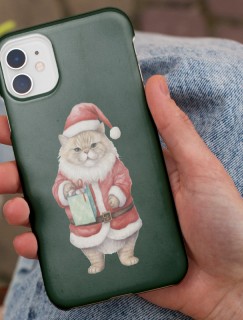 Noel Baba Kıyafetli Sevimli Kedi Tasarımlı iPhone 11 Telefon Kılıfı