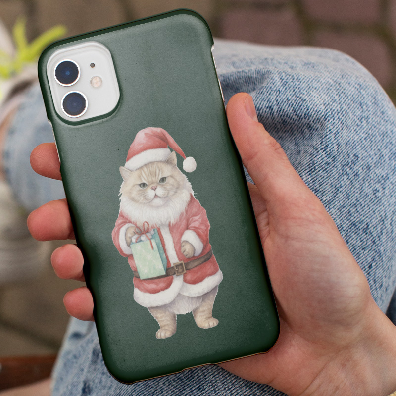 Noel Baba Kıyafetli Sevimli Kedi Tasarımlı iPhone 11 Telefon Kılıfı