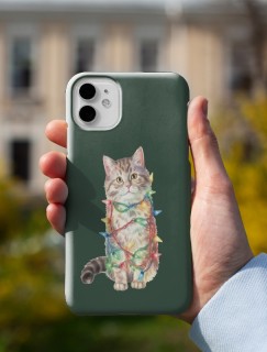 Yılbaşı Kedisi Tasarımlı iPhone Telefon Kılıfı
