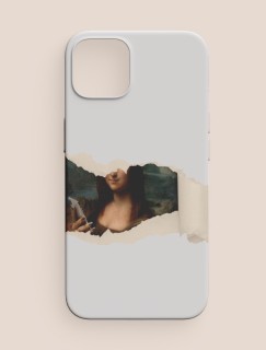 Cep Telefonlu Mona Lisa Kolajlı Beyaz iPhone 11 Telefon Kılıfı