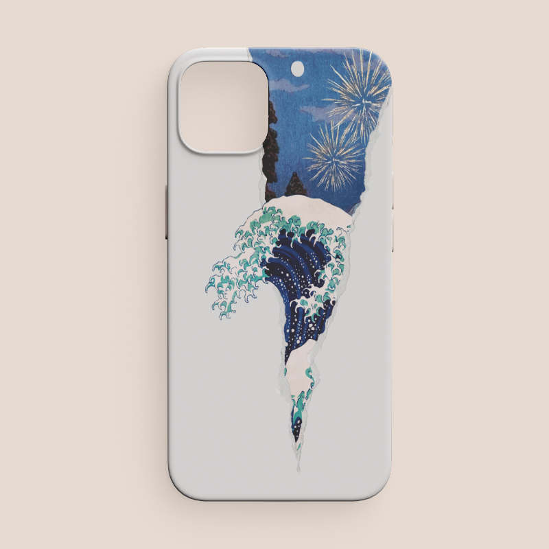 Hokusai Büyük Dalga Kolaj Tasarımlı Beyaz iPhone 11 Telefon Kılıfı