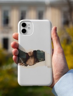 Cep Telefonlu Mona Lisa Kolajlı Beyaz iPhone 11 Telefon Kılıfı