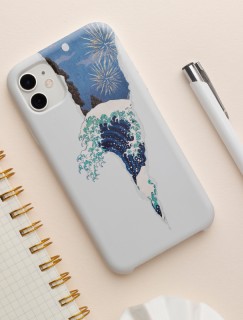 Hokusai Büyük Dalga Kolaj Tasarımlı Beyaz iPhone 11 Telefon Kılıfı