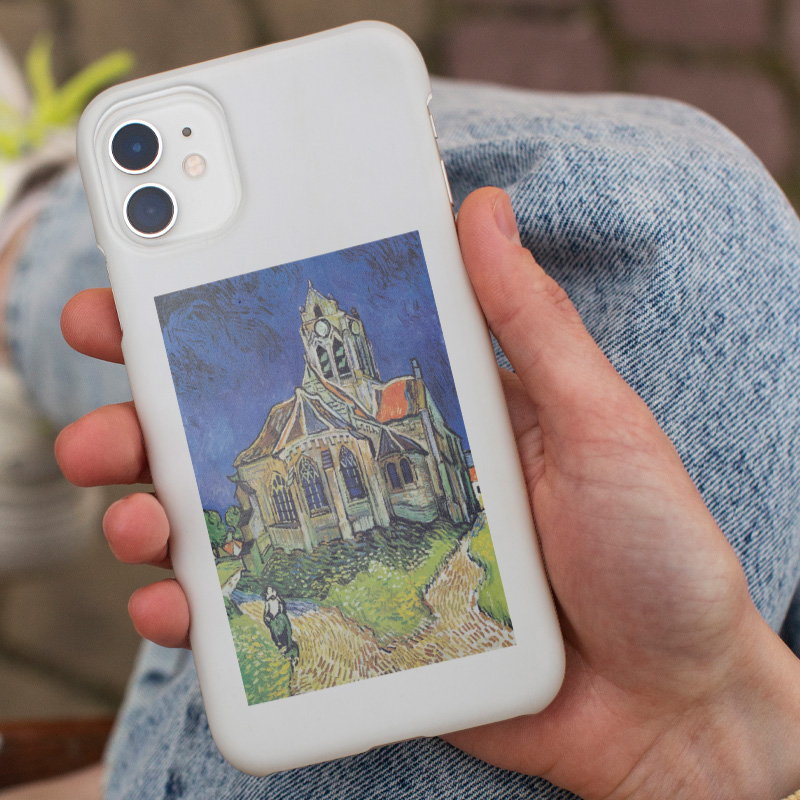 Vincent van Gogh'un Auvers'deki Kilise (1890) Tablosu Tasarımlı Beyaz iPhone 11 Telefon Kılıfı