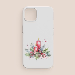 Yılbaşı Çiçekleri ve Kırmızı Mumlar Tasarımlı iPhone 12 Pro Max Telefon Kılıfı