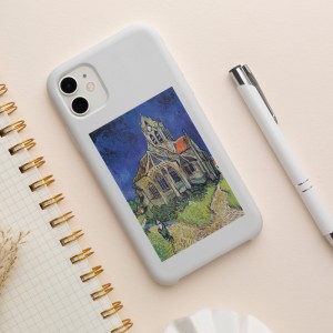 Vincent van Gogh'un Auvers'deki Kilise (1890) Tablosu Tasarımlı Beyaz iPhone 12 Pro Telefon Kılıfı