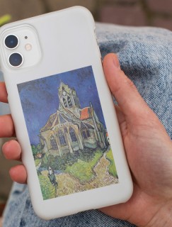 Vincent van Gogh'un Auvers'deki Kilise (1890) Tablosu Tasarımlı Beyaz iPhone 12 Pro Telefon Kılıfı