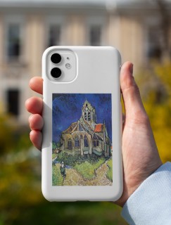 Vincent van Gogh'un Auvers'deki Kilise (1890) Tablosu Tasarımlı Beyaz iPhone 12 Pro Telefon Kılıfı