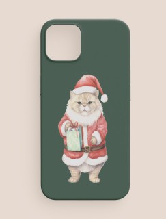 Noel Baba Kıyafetli Sevimli Kedi Tasarımlı iPhone 12 Telefon Kılıfı