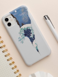 Hokusai Büyük Dalga Kolaj Tasarımlı Beyaz iPhone 12 Telefon Kılıfı