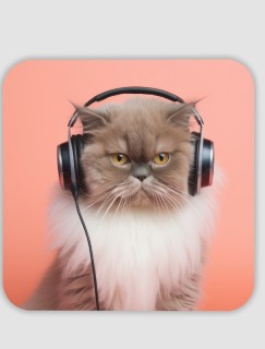 Müzik Tutkunu Kedi Tasarımlı 4lü Kare Bardak Altlığı