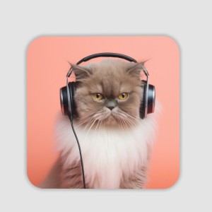 Müzik Tutkunu Kedi Tasarımlı 4lü Kare Bardak Altlığı