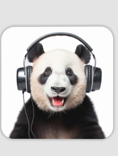 Müzik Tutkunu Panda Tasarımlı 4lü Doğal Taş Bardak Altlığı