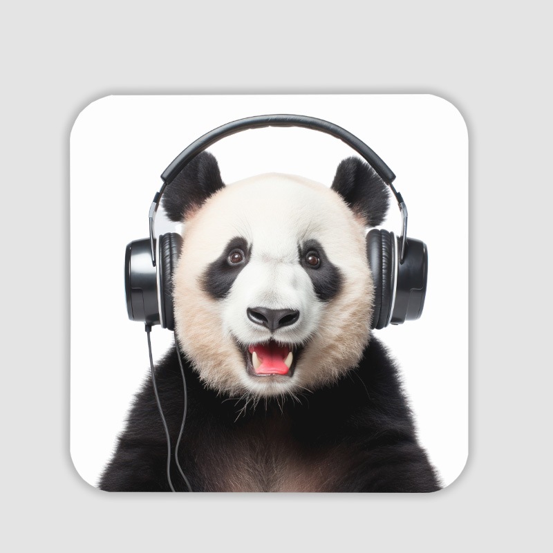 Müzik Tutkunu Panda Tasarımlı 4lü Doğal Taş Bardak Altlığı