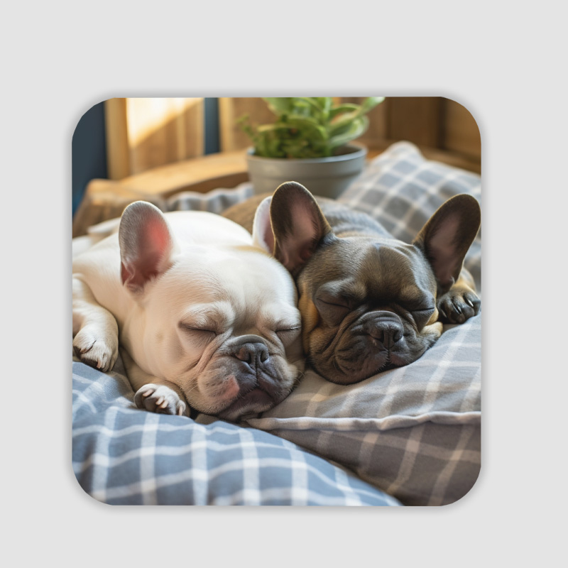 Uyuyan Buldog Köpekler Tasarımlı 4lü Kare Bardak Altlığı