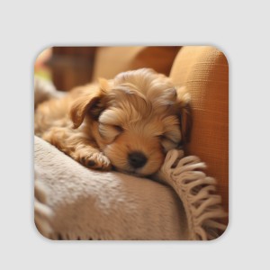 Uyuyan Sevimli Köpek Tasarımlı 4lü Kare Bardak Altlığı