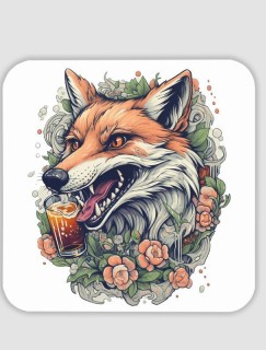 Fox and Beer Tasarımlı 4lü Kare Bardak Altlığı