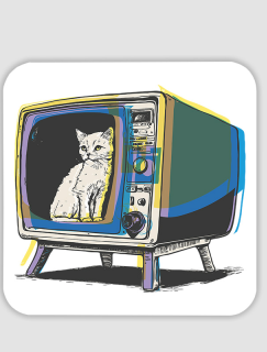 Retro TV Cat Tasarımlı 4lü Kare Bardak Altlığı