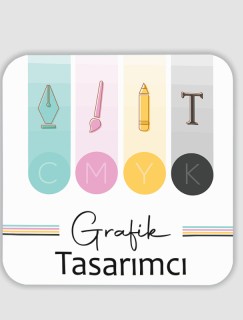 Grafik Tasarımcı Yazılı 4lü Kare Bardak Altlığı