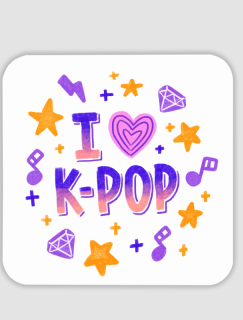 I Love K-Pop Temalı 4lü Kare Bardak Altlığı