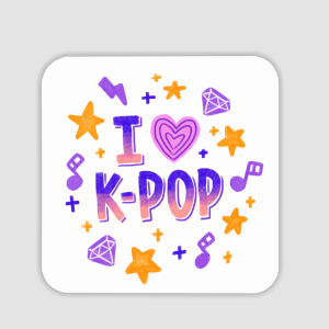 I Love K-Pop Temalı 4lü Kare Bardak Altlığı