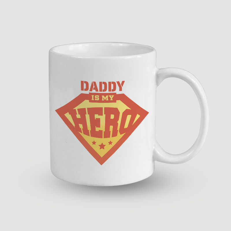 Daddy is My Hero Yazılı Baba Oğul Temalı Beyaz Porselen Kupa Bardak