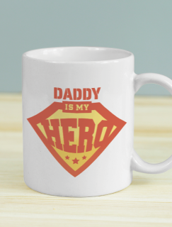 Daddy is My Hero Yazılı Baba Oğul Temalı Beyaz Porselen Kupa Bardak