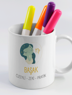 Başak Burcu Üç Özellik Tasarımlı Beyaz Porselen Kupa Bardak