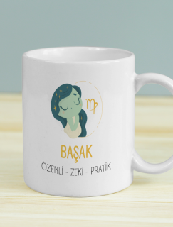 Başak Burcu Üç Özellik Tasarımlı Beyaz Porselen Kupa Bardak