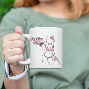 Sexy Kitty Tasarımlı Beyaz Porselen Kupa Bardak