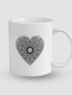 Kalp Mandala Tasarımlı Beyaz Porselen Kupa Bardak