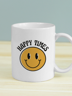 Happy Times Emoji Baskılı Beyaz Porselen Kupa Bardak