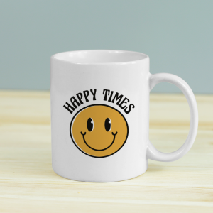 Happy Times Emoji Baskılı Beyaz Porselen Kupa Bardak