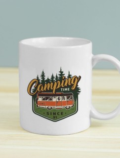 Camping Tasarımlı Beyaz Porselen Kupa Bardak