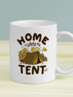 Home Tent Tasarımlı Beyaz Porselen Kupa Bardak