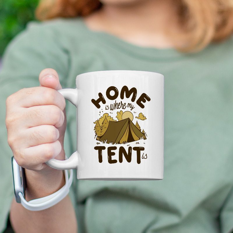 Home Tent Tasarımlı Beyaz Porselen Kupa Bardak