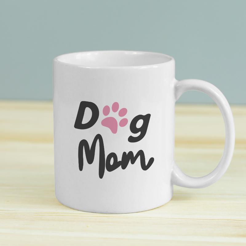 Dog Mom Yazılı Beyaz Porselen Kupa Bardak