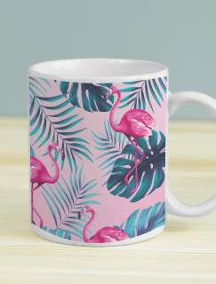 Flamingonun Rüyası Kaplama Tasarımlı  Beyaz Porselen Kupa Bardak