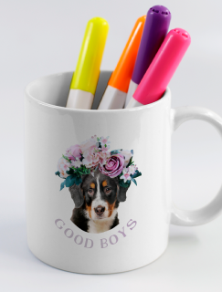 Good Boys Çiçek Taçlı Köpek Tasarımlı Beyaz Porselen Kupa Bardak