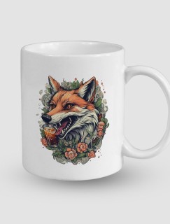 Fox and Beer Tasarımlı Beyaz Porselen Kupa Bardak