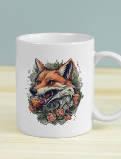 Fox and Beer Tasarımlı Beyaz Porselen Kupa Bardak