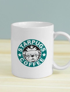 StarPug Tasarımlı Beyaz Porselen Kupa Bardak