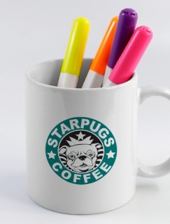 StarPug Tasarımlı Beyaz Porselen Kupa Bardak