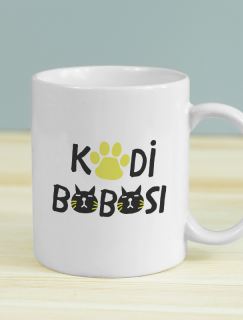 Kedi Babası Yazılı Beyaz Porselen Kupa Bardak