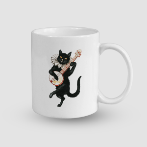 Müzisyen Kedi Tasarımlı Beyaz Porselen Kupa Bardak