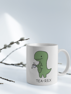 Tea-Rex Tasarımlı Beyaz Porselen Kupa Bardak