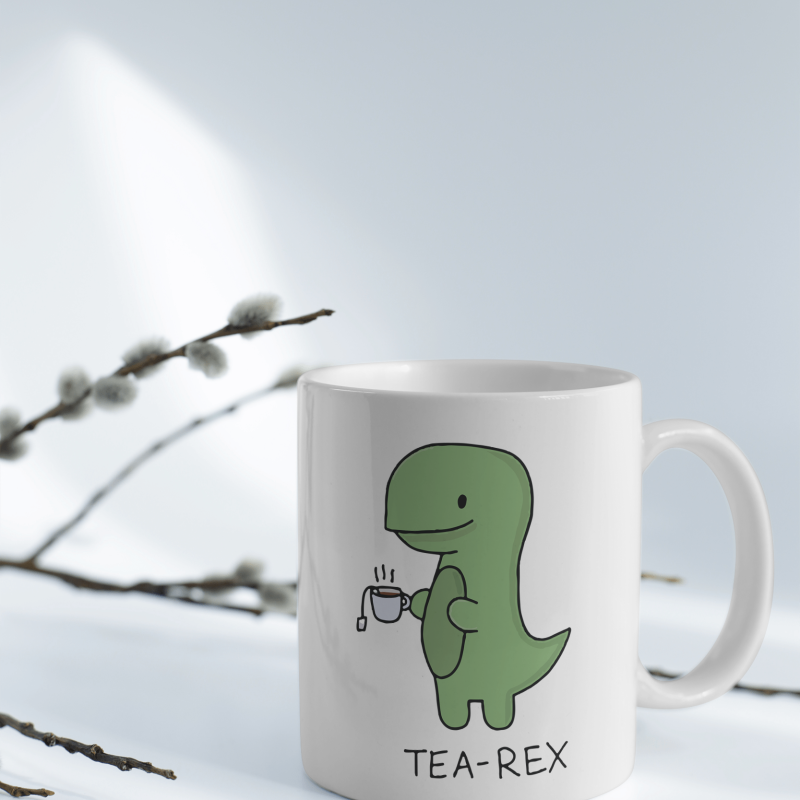 Tea-Rex Tasarımlı Beyaz Porselen Kupa Bardak