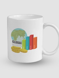 Global Ekonomi Temalı Beyaz Porselen Kupa Bardak
